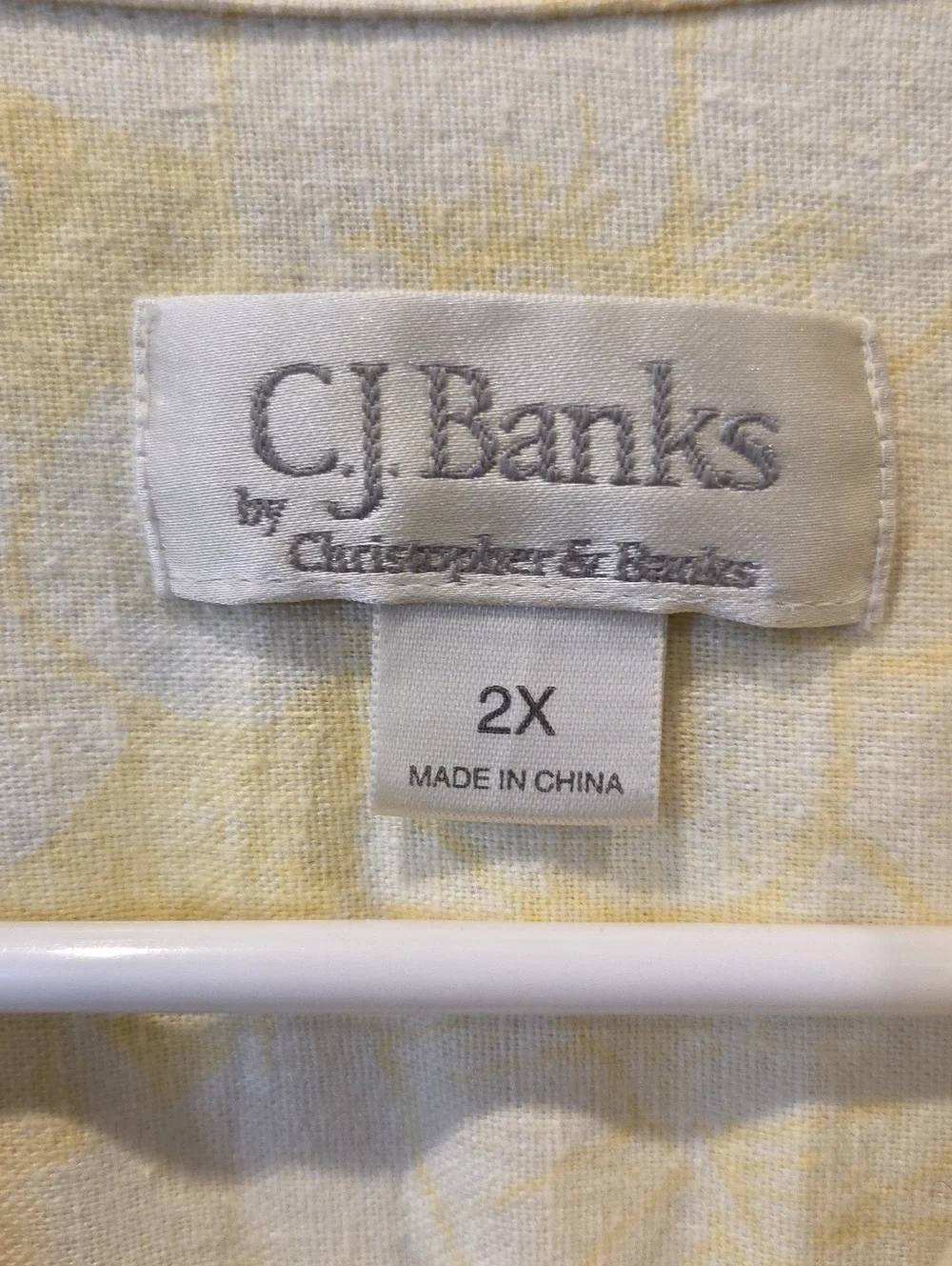 CJ Banks Plus Size 2X Yellow White Tropical Floral Linen Rayon Shirt Cottagecore